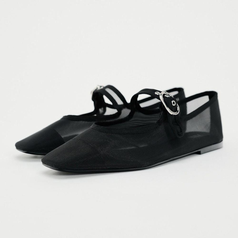 Zara Mesh Buckled Mary Jane Flat